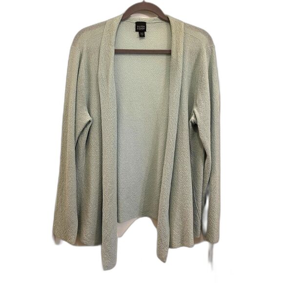 EILEEN FISHER Blue Green Italian Yarn Open Cardigan Top Women's Size Large - Picture 2 of 11